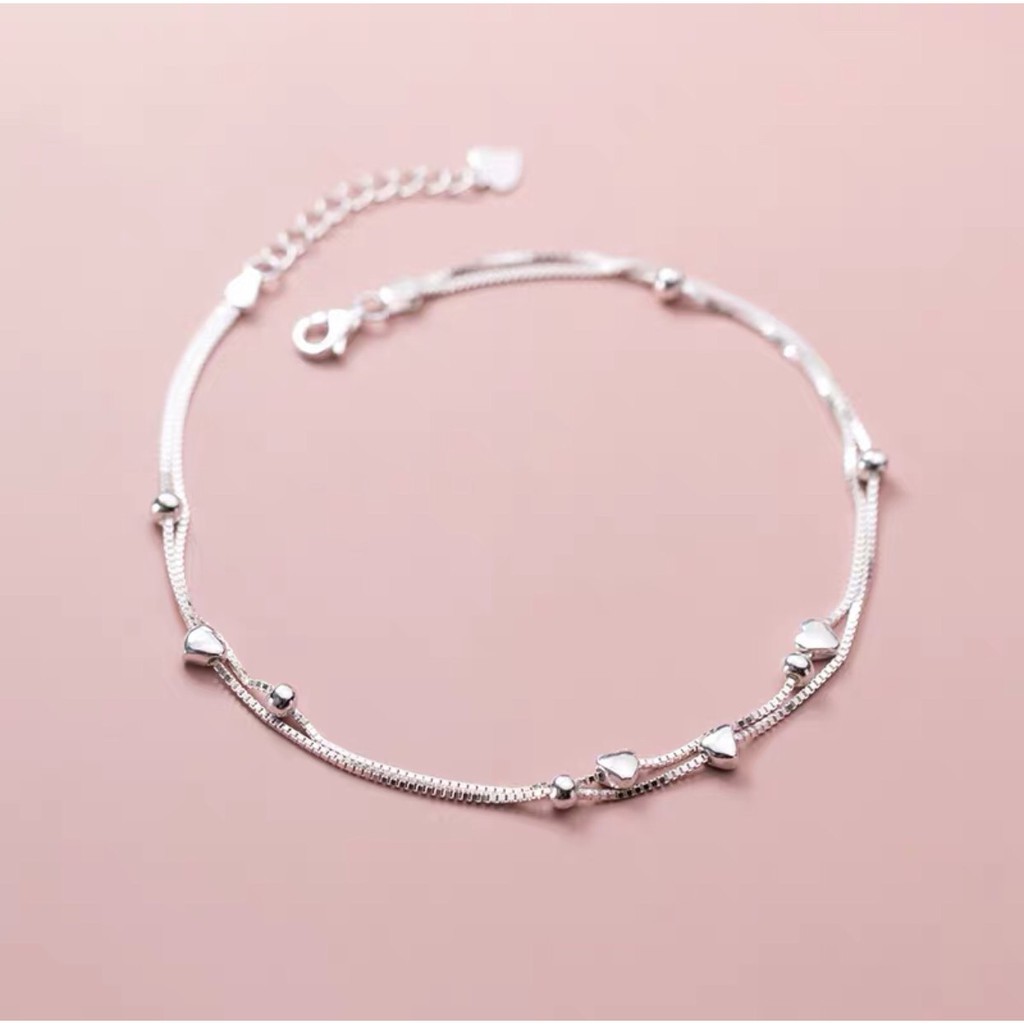 Lắc tay bạc Tlee, lắc sợi kép tim xinh xắn- Tleejewelry