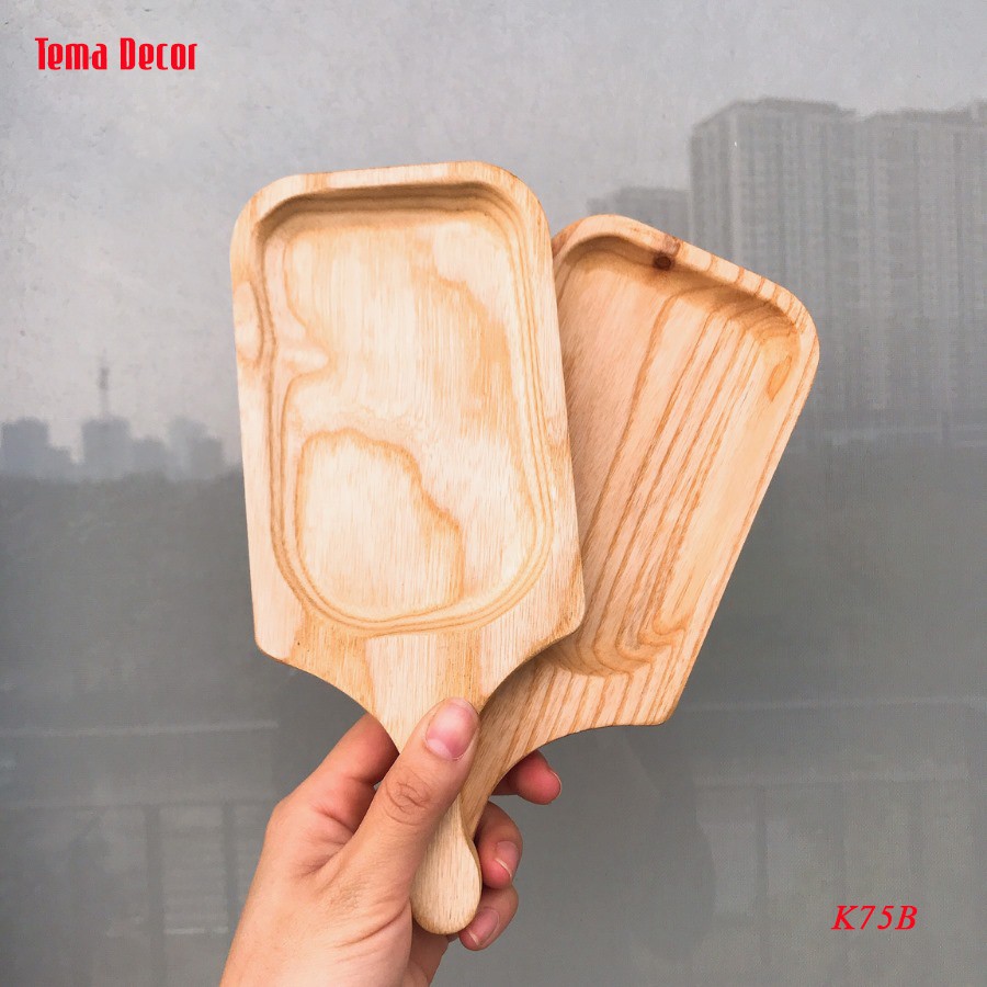 Khay gỗ decor Tema - Khay gỗ đựng đồ ăn gỗ tần bì hình chữ nhật tay cầm tiện dụng | BigBuy360 - bigbuy360.vn
