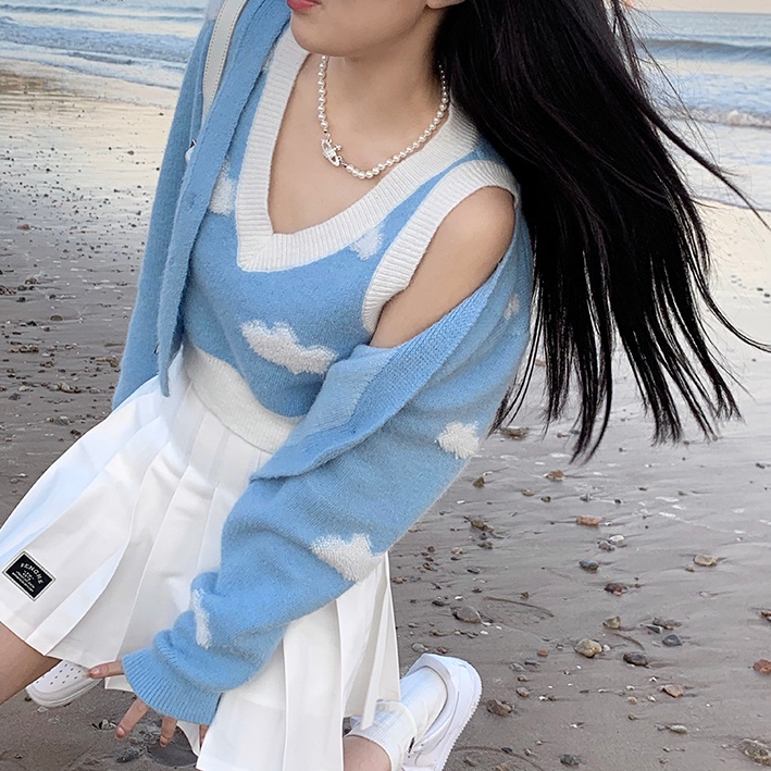 QADCOL Set áo cardigan ngắn + áo sweater 2 dây dệt kim mềm mại thanh lịch cho nữ (có bán lẻ)