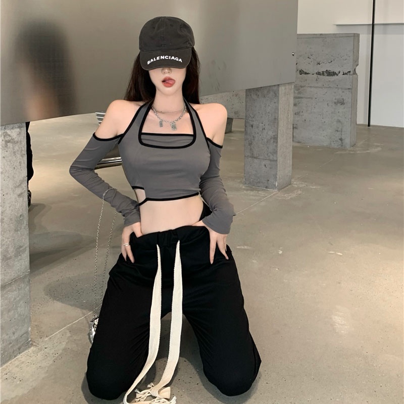 Áo Thun Tay Dài Hở Vai Thời Trang Xuân Hè Cho Nữ Đen