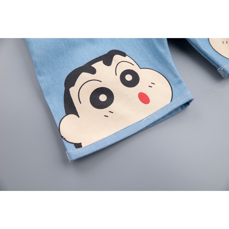 Bộ 2 món áo thun cotton tay ngắn in họa tiết hoạt hình cậu bé Shin dễ thương kèm quần cho bé trai 0-5 tuổi