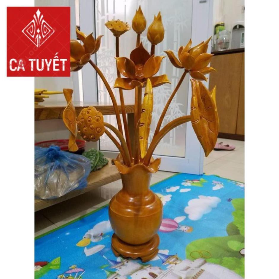 BÌNH HOA SEN LÀM BẰNG GỖ MÍT