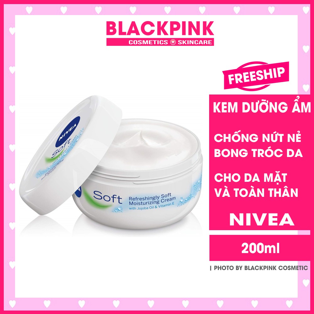 Kem dưỡng ẩm Nivea Soft 200ml, chống nứt nẻ da, giúp da duy trì độ ẩm, không bong tróc, dùng cho da mặt và toàn thân