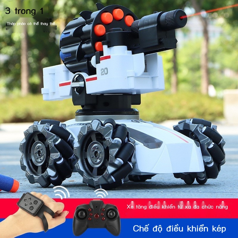 ❁Xe tăng bánh xích bằng kim loại điều khiển từ xa có thể bắn bom nước và khói điện mô hình đồ chơi trẻ em cậu bé điều kh