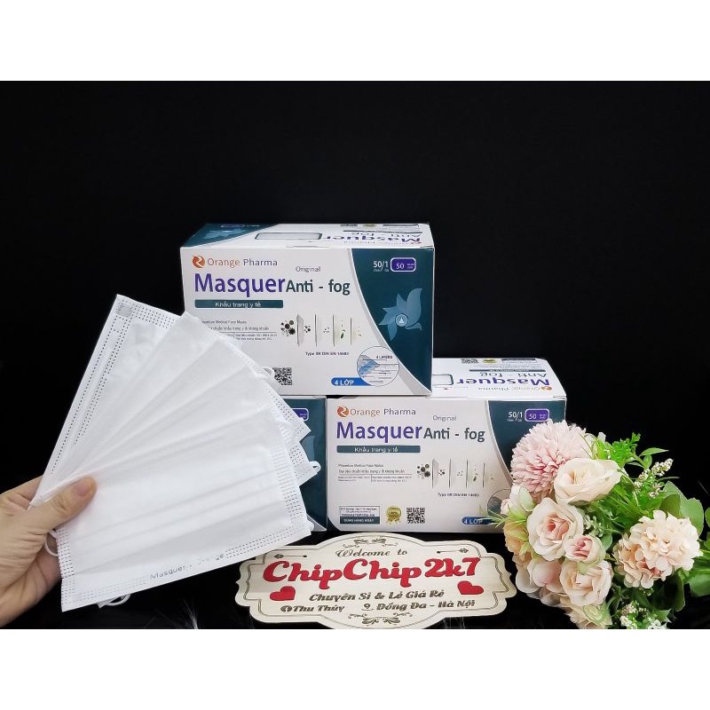 (ktyt Trắng) Hộp khẩu trang y tế 4 lớp kháng khuẩn màu Trắng quai ngoài 50 cái