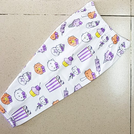 Bộ thun cotton tay dài bé gái in kitty