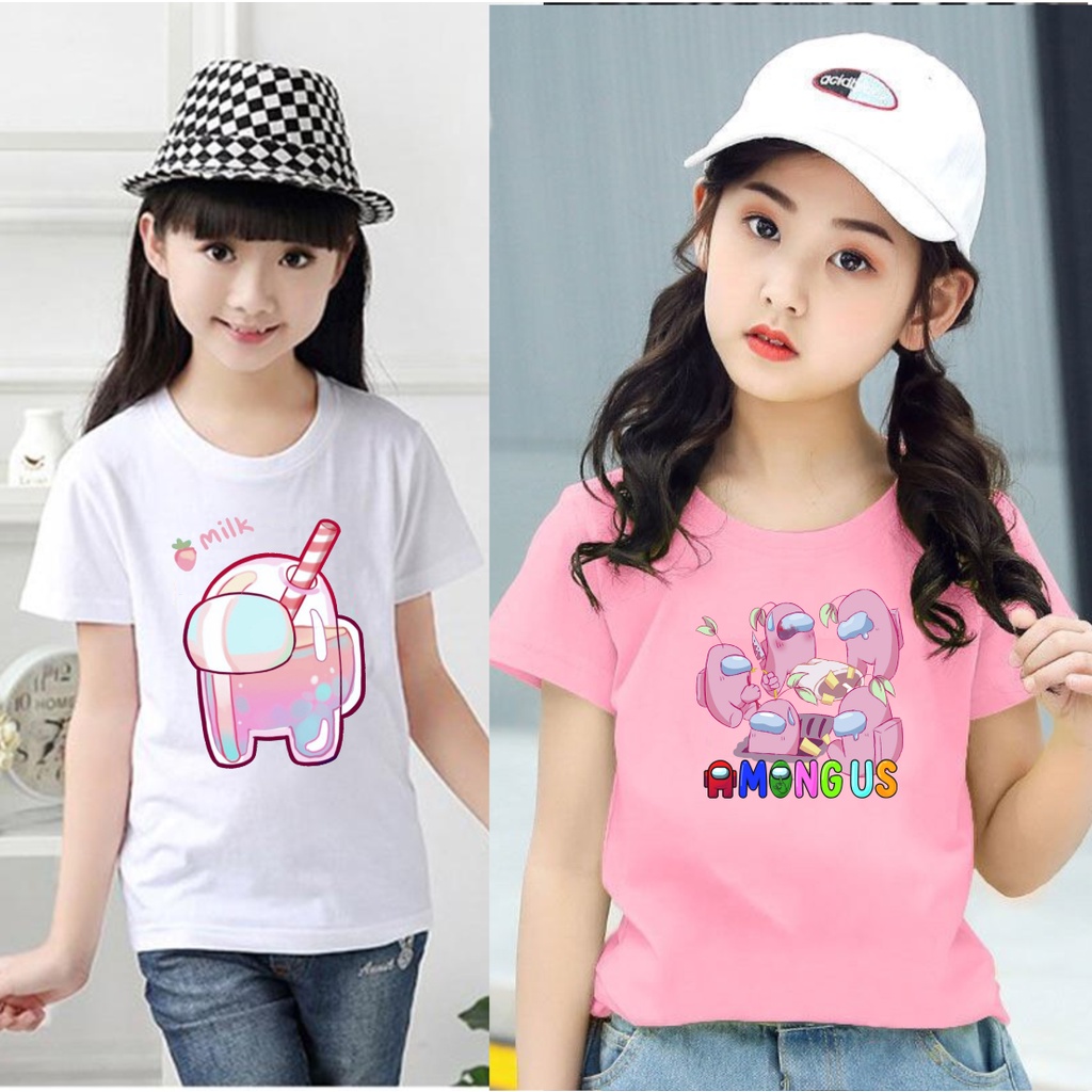 Áo Thun Bé Gái In Hình Among US Màu Hồng Siêu Đáng Yêu