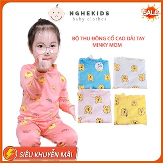 Bộ minky mom dài tay , Bộ thu đông cho bé cổ cao Quần áo bé gái bé trai họa tiết gấu Pooh