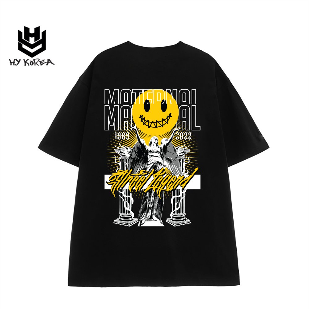 Áo thun tay lỡ HY KOREA nam nữ form rộng in hình Mặt cười Matednal 738