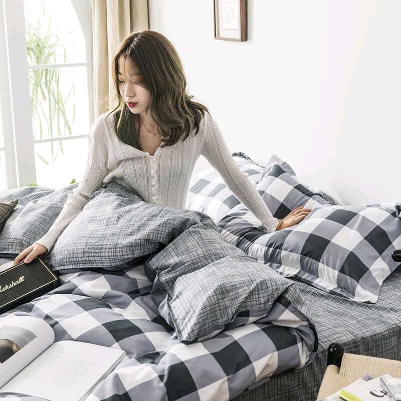 Bộ Chăn Ga Cotton POLY MẪU KẺ TRẮNG ĐENchăn, ga, cotton, ga nệm, chăn ga, cotton poly, chăn nệm, chăn ga gối, bedding️