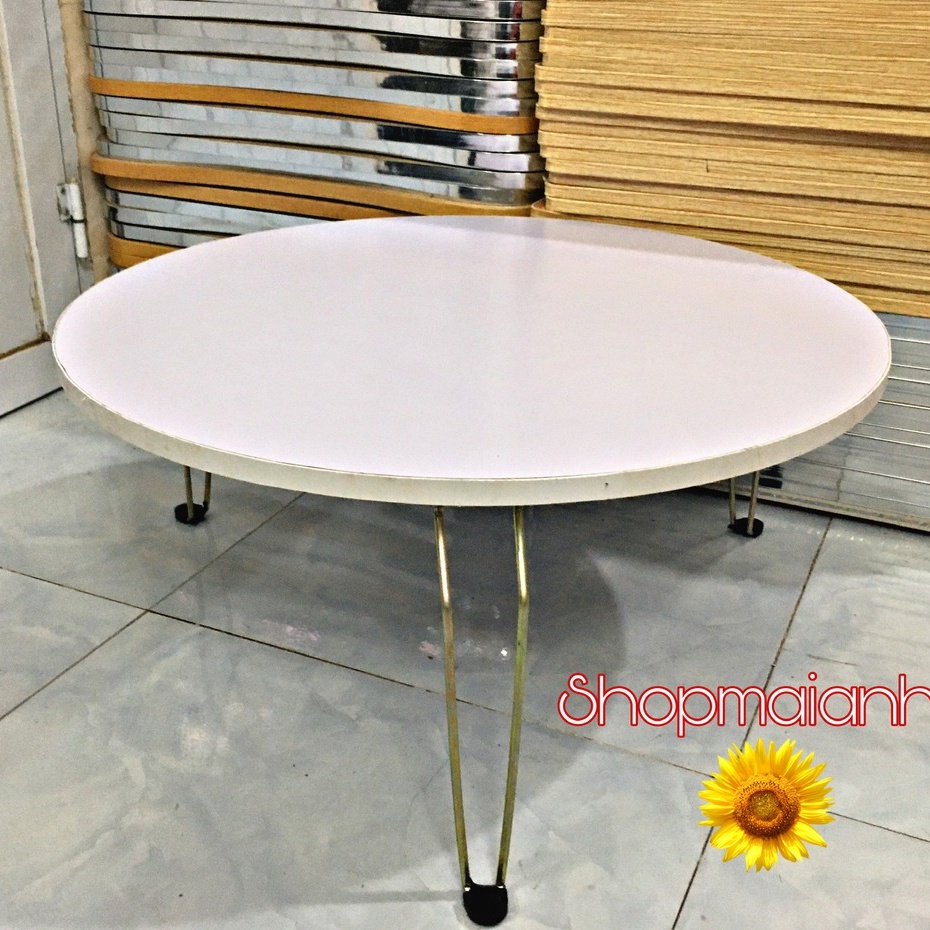 Bàn tròn trắng 60*60* 28cm chân gấp gọn