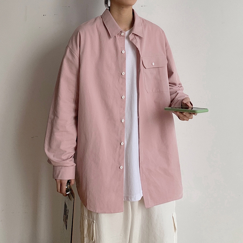 Áo Sơ Mi Tay Dài Có Túi Màu Trơn Thời Trang Nam Cá Tính