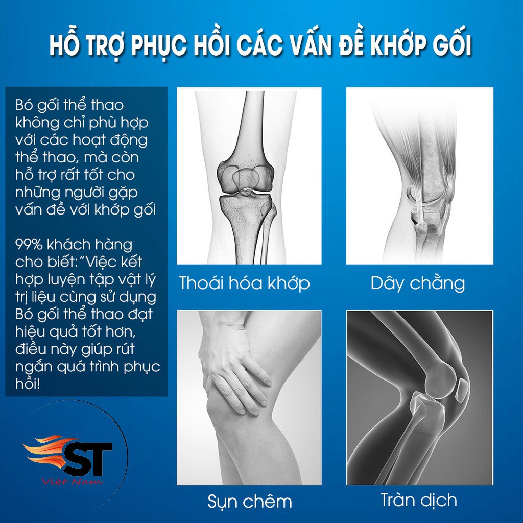 Bó gối thể thao dài, Đai bảo vệ gối Gym, bóng đá, bóng chuyền  - St Việt Nam