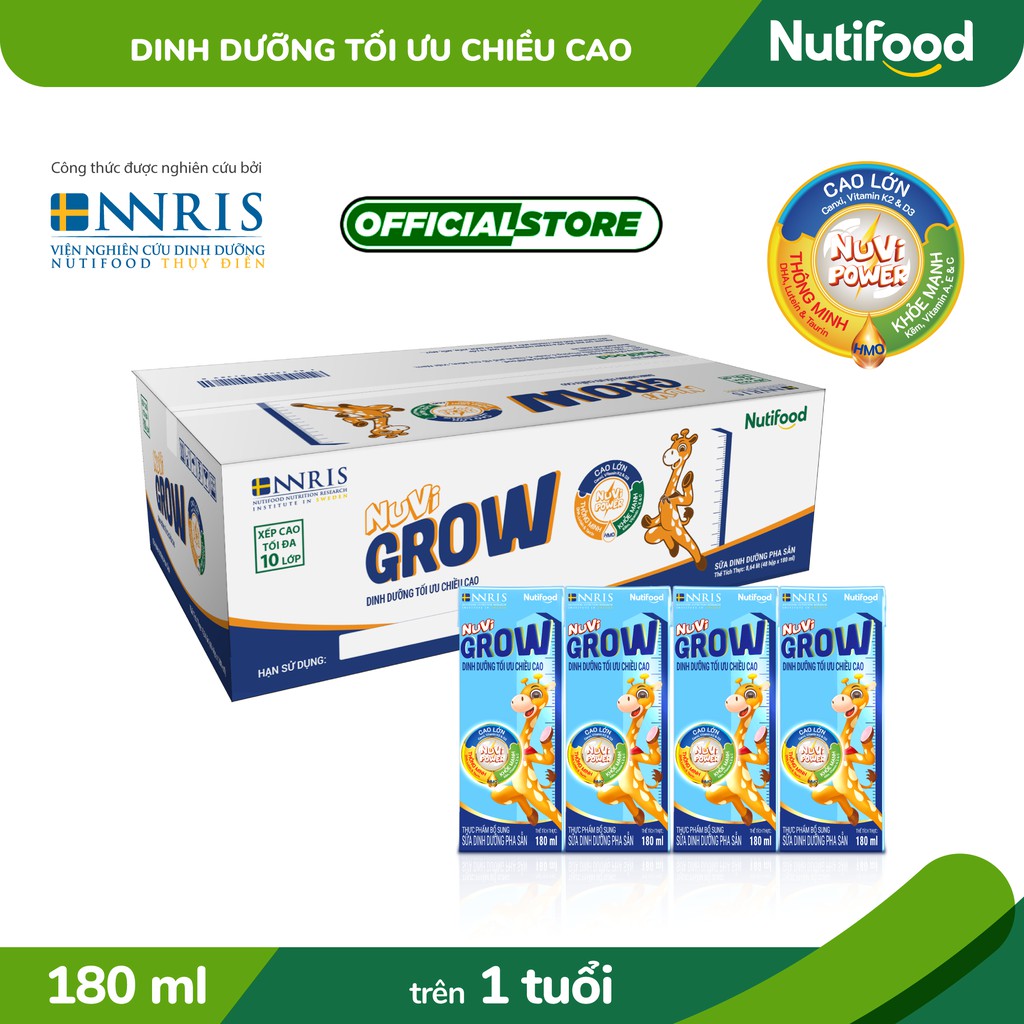 Thùng 48 hộp Sữa Bột Pha Sẵn NUVI GROW 180ml/hộp