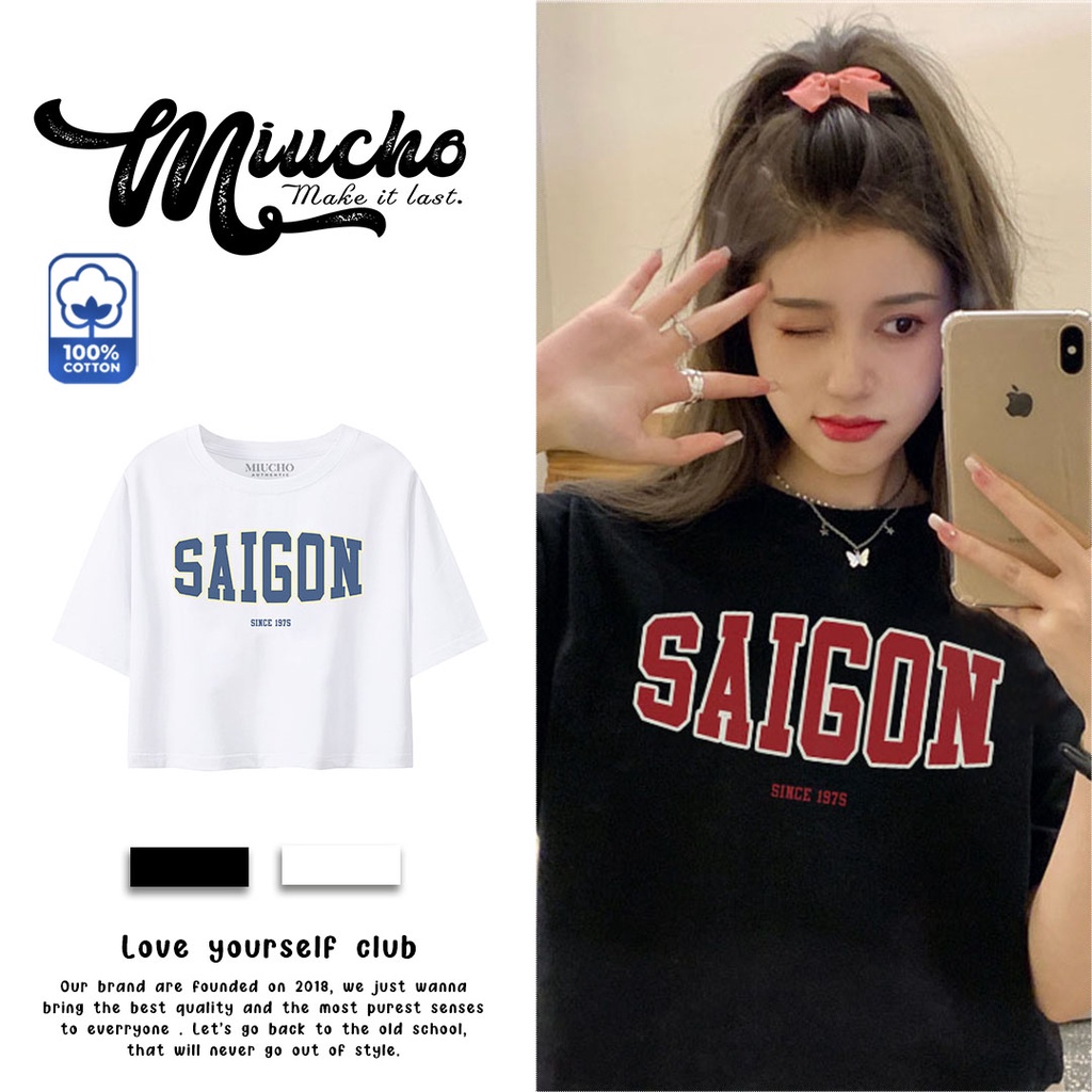 Áo croptop nữ tay ngắn cổ tròn vải thun cotton kiểu hàn quốc CR042 Miucho in hình hoạ tiết