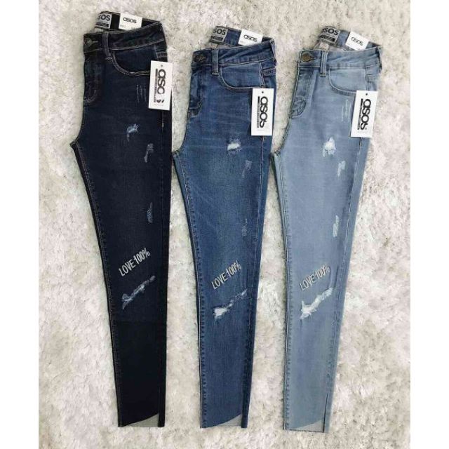 Quần jean skinny rách xước và thêu chữ - 299asos