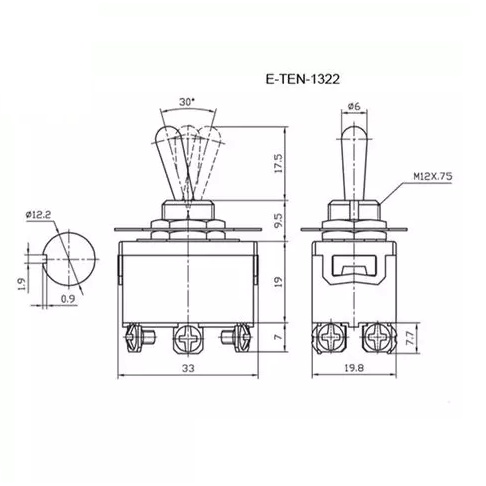 Công tắc gạt đảo chiều động cơ  250VAC-15A 1121 1122 1321 1322, công tắc E TEN