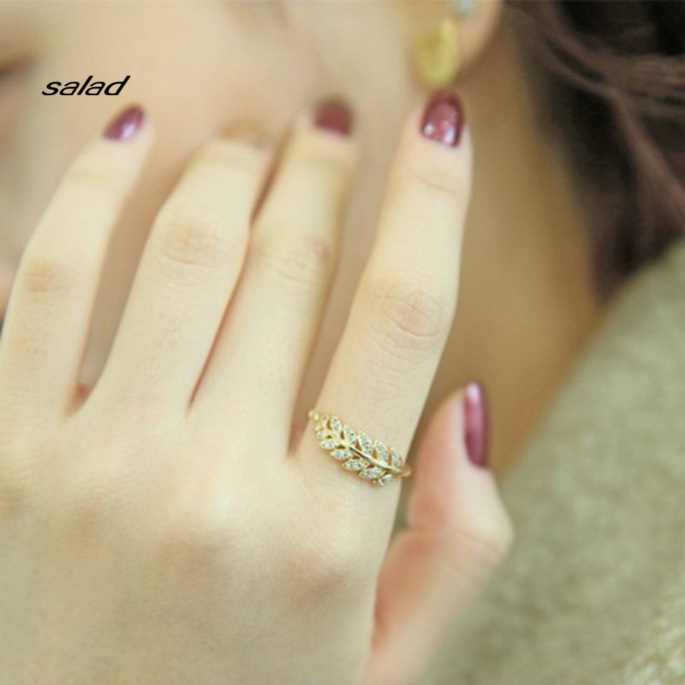 【SD】Fashion Promise Olive Leaf Band Adjustable Open Index Finger Ring Jewelry