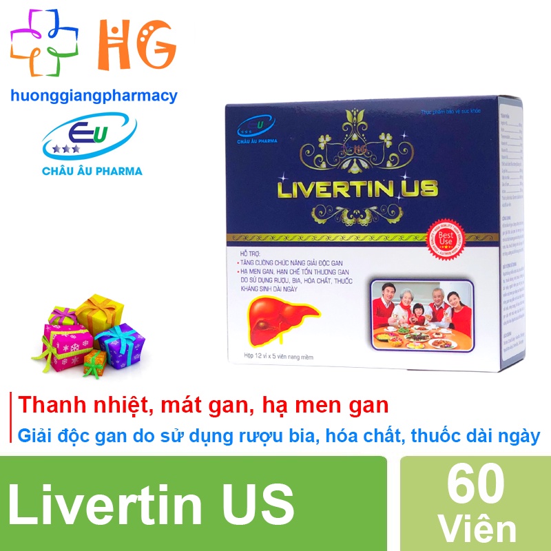 Bổ gan Livertin US giải độc gan hỗ trợ bảo vệ gan tăng cường chức năng gan giải độc của gan hạ men gan Hộp 60 Viên