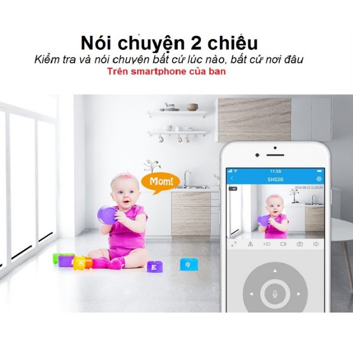 Camera IP WIFI Trong nhà SriHome SH020 Xoay 360 độ 3.0MP (Siêu Nét) Tích Hợp Cảm Biến Cảnh Báo