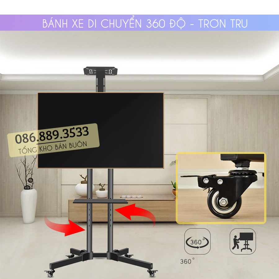 Giá treo tivi di động 1500A 32 - 43 - 50 - 55 inch - Cột Kệ Treo Tivi Có Bánh Xe Di Chuyển [ Rẻ Hơn NB AVA1500 ]