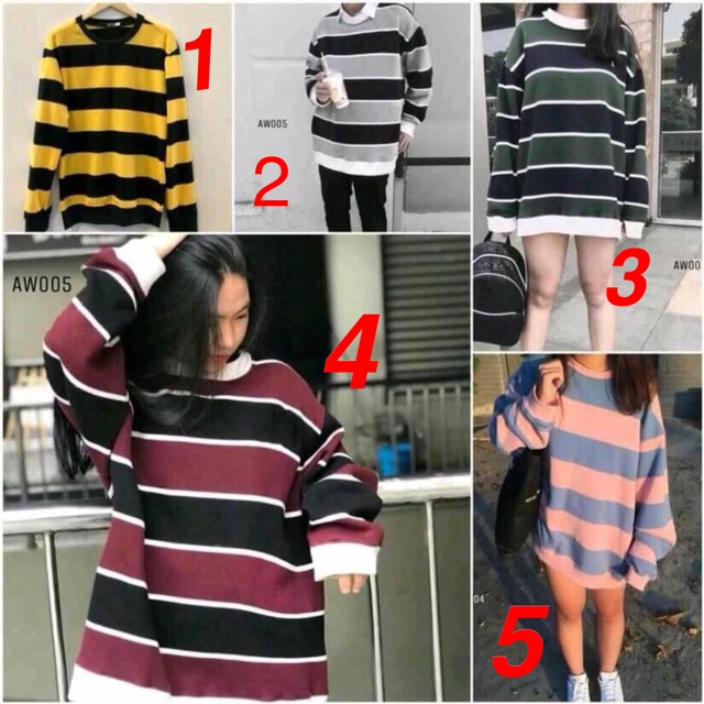 Áo sweater sọc kẻ ngang dài tay Guy unisex nhiều màu siêu hot 2020