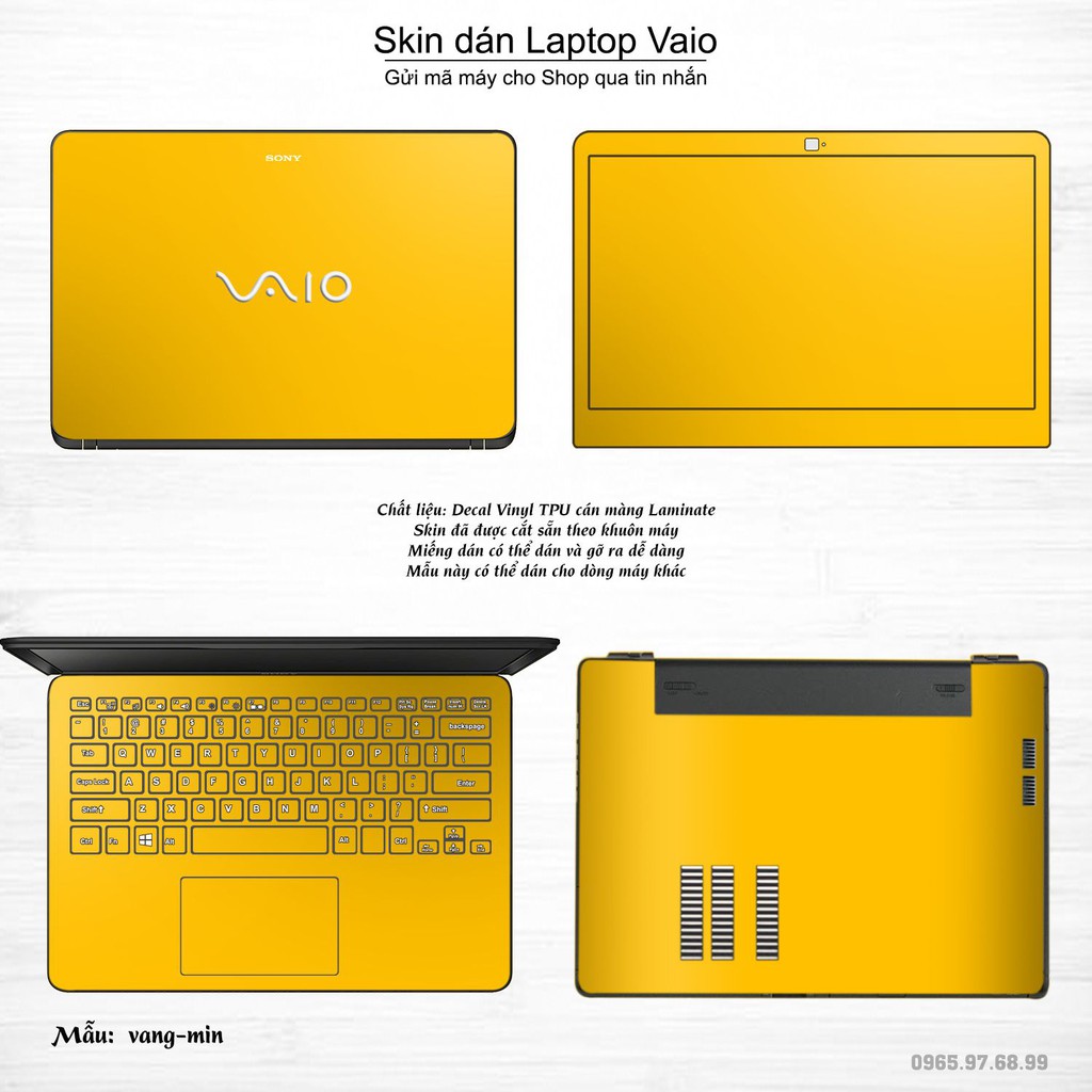 Skin dán Laptop Sony Vaio màu vàng mịn (inbox mã máy cho Shop)