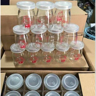 Set 12 Hũ sữa chua thuỷ tinh có nắp, Hũ đựng caramen thủy tinh
