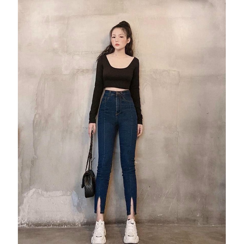 Áo croptop tay dài nữ tính