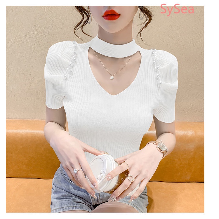 Áo Dệt Kim Cổ Chữ V Quyến Rũ Thời Trang Mùa Hè Cho Nữ