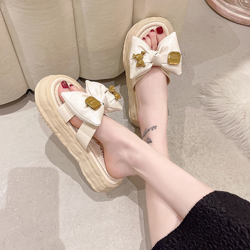 Dép Nữ Đế Dày Đính Nơ Thời Trang