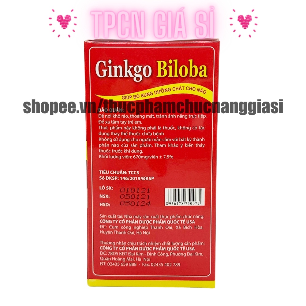 [Mẫu đỏ] Viên uống bổ não GINKGO BILOBA 240mg giúp tăng cường trí nhớ, tăng tuần hoàn máu não, ngừa tai biến – HỘP 100v