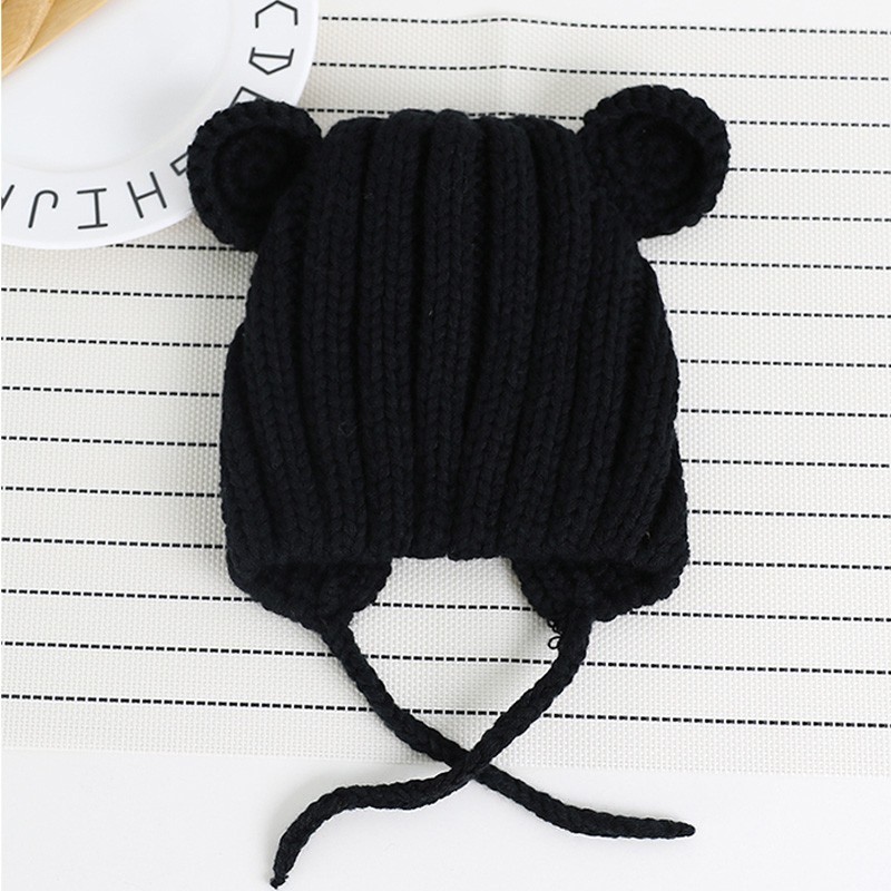 Nón trùm đầu bằng len thiết kế tai gấu xinh xắn cho bé