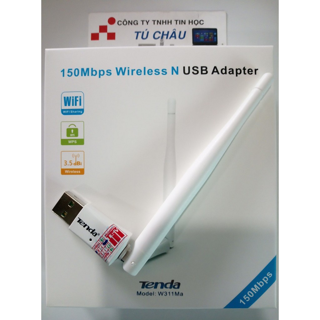 Thiết bị thu Wifi Tenda W311Ma - 150Mbps Wireless N USB Adapter - Anten liền xoay 180 độ.