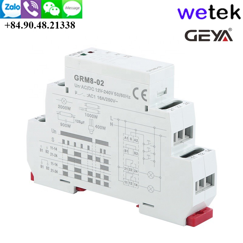 Relay chốt luân phiên Geya GRM8-02, luân phiên theo xung, 18mm, 2 cặp tiếp điểm 16A, thay thế hoàn toàn cho G4Q OMRON