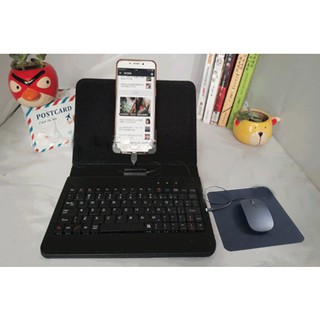 Combo Bao Da Bàn Phím Kèm Chuột + Lót Chuột Cho Điện Thoại, Máy Tính Bảng Từ 4.5-8 Inch