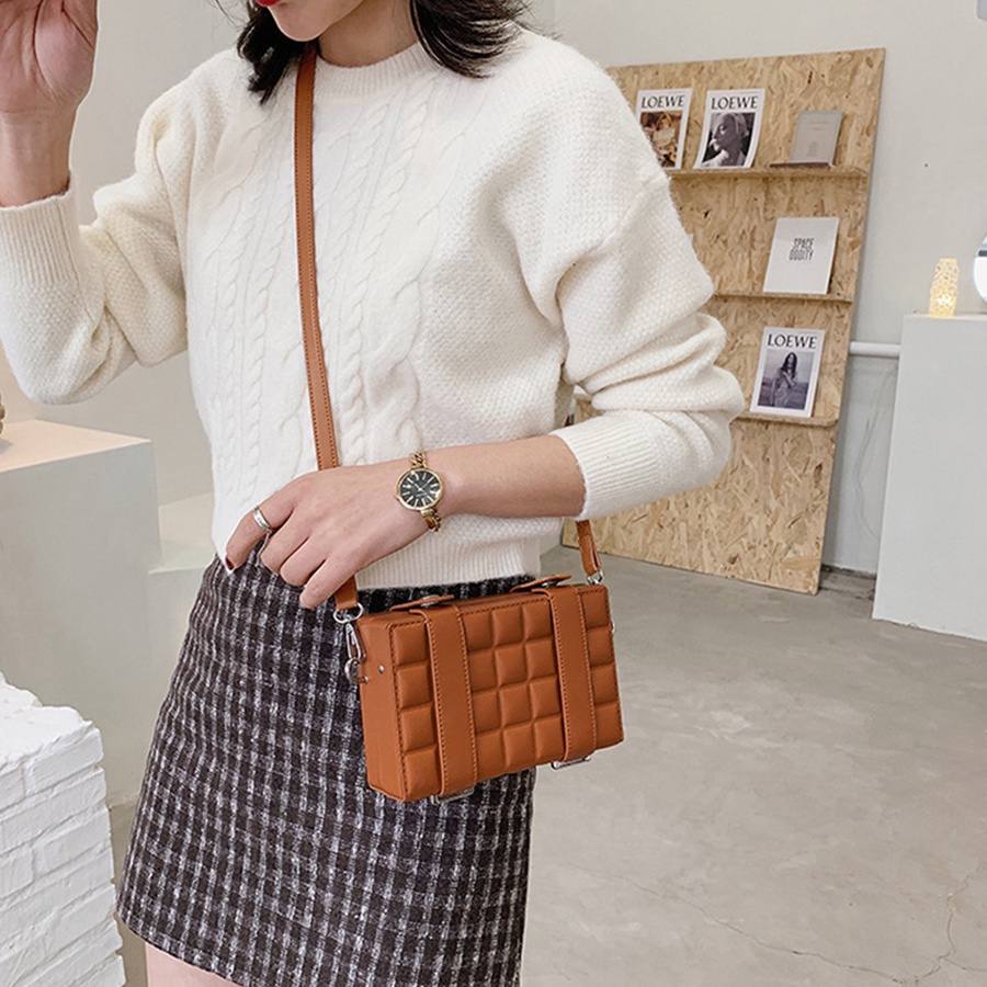 Túi Xách Nữ Đeo chéo Ô Vuông Màu Cam HAMBRA BAG, chất liệu da PU cao cấp