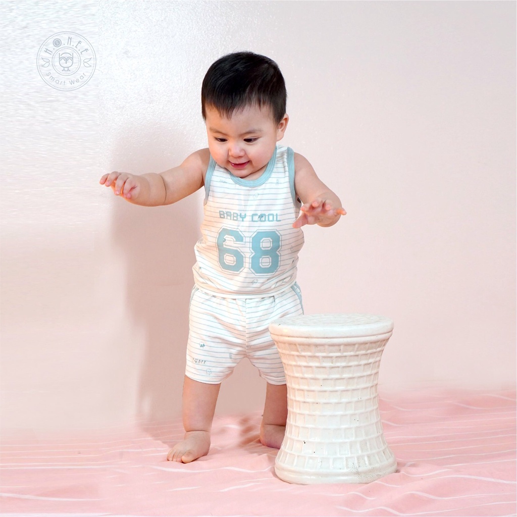 [CHÍNH HÃNG]Bộ quần áo ba lỗ trẻ em họa tiết kẻ Hrnee