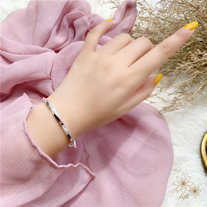 Vòng tay bạc s925 sterling mạ điện kiểu gợn sóng có thể điều chỉnh dành cho nữ