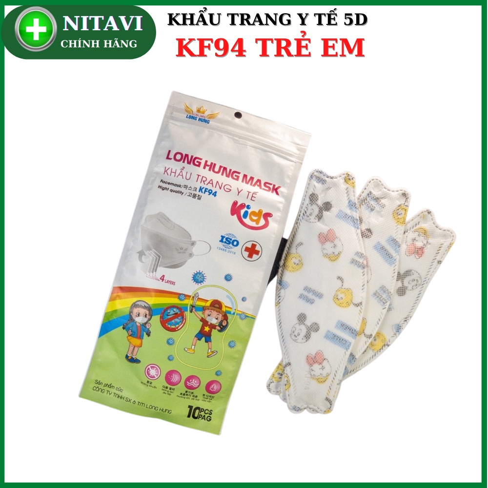 Khẩu trang trẻ em KF94 Khẩu Trang cho bé 5D Chất liệu dệt PP Kháng Khuẩn Họa Tiết Đáng Yêu
