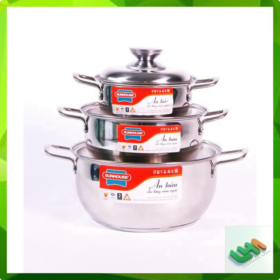 Bộ nồi inox Sunhouse 3 đáy SH335 dùng được bêp từ  xả hàng