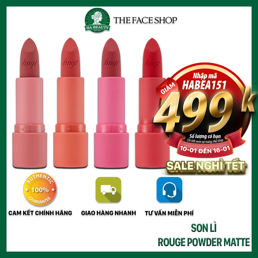 Son lì dưỡng siêu mịn có nhiều màu trẻ trung sang trọng môi quyến rũ The Face Shop fmgt Rouge Powder Matte 3.2g