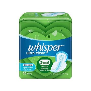 Băng vệ sinh Whisper Ultra Clean siêu thấm có cánh 16 miếng