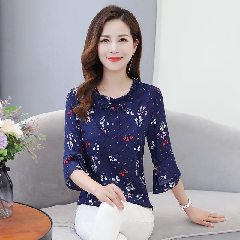 Áo Sơ Mi Chiffon Tay Lửng Họa Tiết Hoa Thời Trang Mùa Hè Hàng Mới Dành Cho Nữ