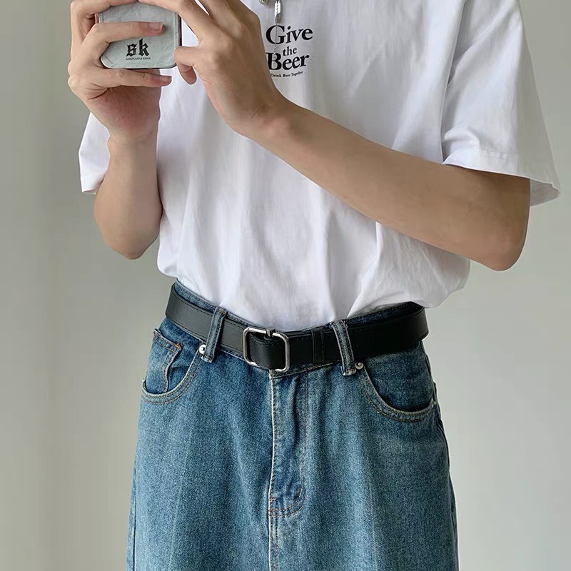 Thắt lưng nam mặt vuông chữ nhật ghi đen nam tính cool ngầu TLN013 - Dây nịt nam đen đi chơi học làm - Thắt lưng trendy