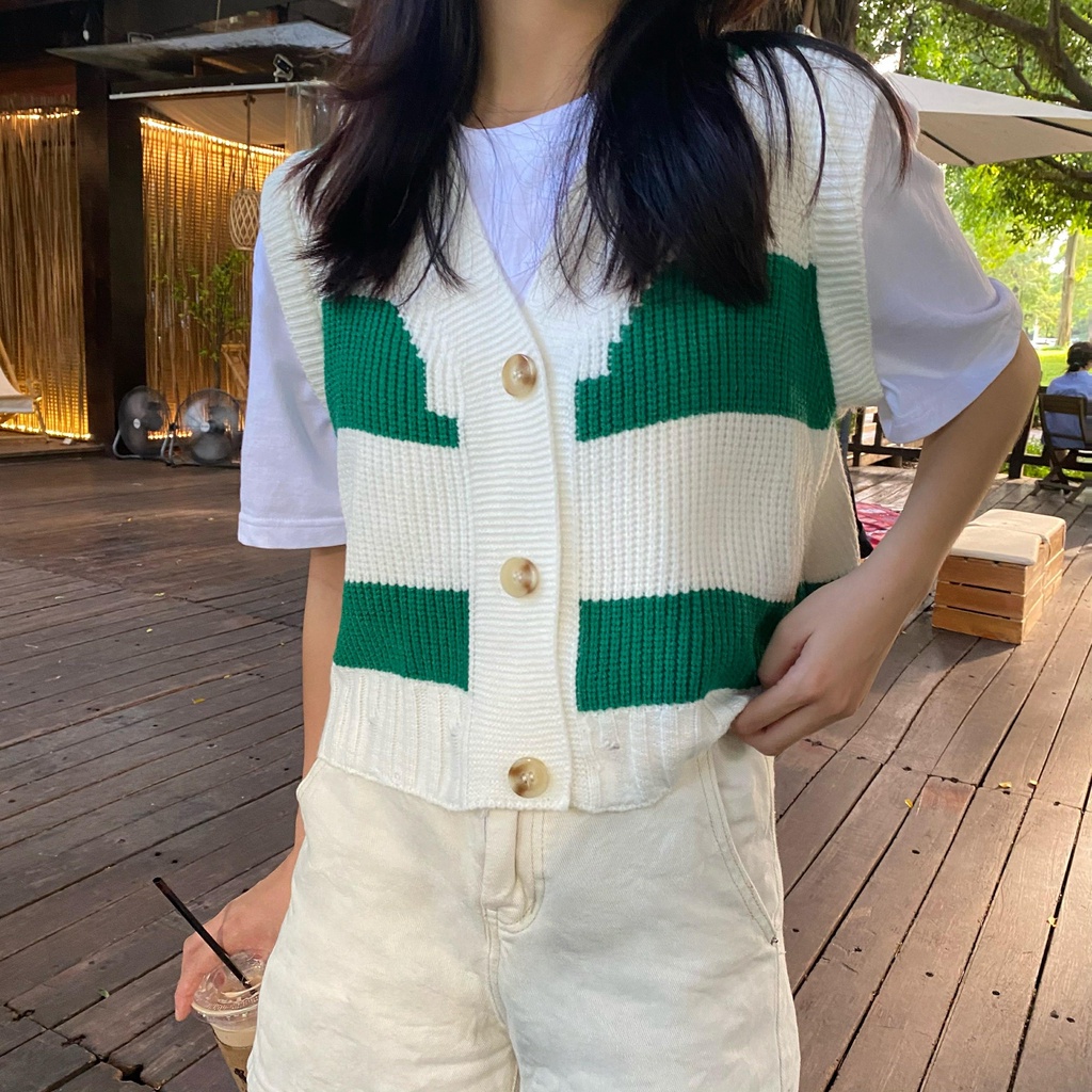Korean Retro Korean Check V-neck Knit Sleeveless Vest Women's Top | BigBuy360 - bigbuy360.vn