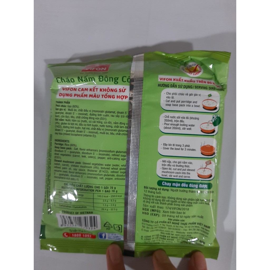 CHÁO CHAY (NẤM ĐÔNG CÔ 70g, RAU NẤM 50G)