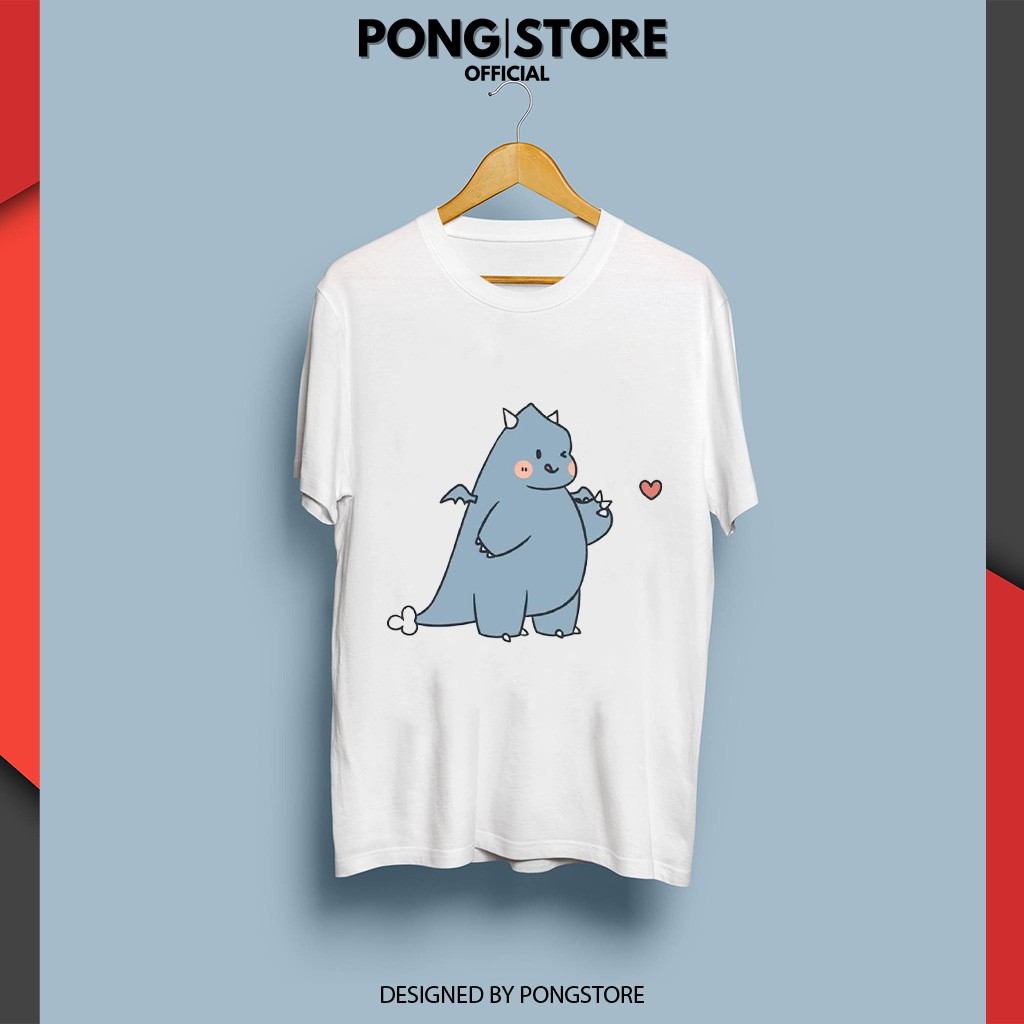 Áo thun tay lỡ form rộng nam nữ KHỦNG LONG BẮN TIM - Áo thun unisex cổ tròn chất thun co giãn thoáng mát PONGSTORE
