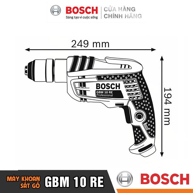 [CHÍNH HÃNG] Máy Khoan Bắt Vít Bosch GBM 10 RE (10MM-600W) Giá Đại Lý Cấp 1, Bảo Hành Tại Các TTBH Toàn Quố