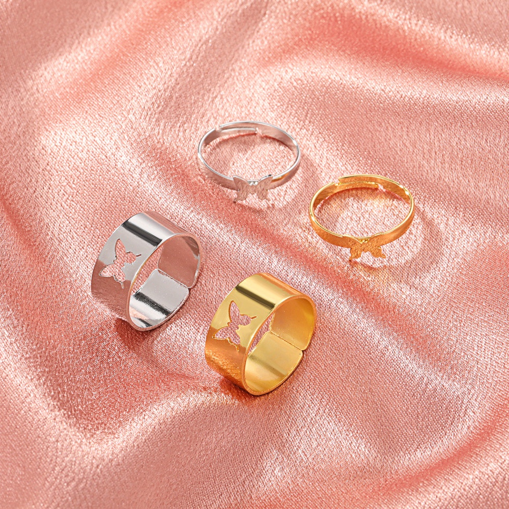 Set 2 Nhẫn Hình Bướm Phong Cách Punk Thời Trang Cho Cặp Đôi Yanqueens Đồ trang sức